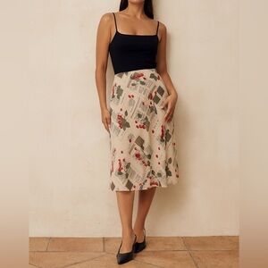 Cherry French Newspaper Print Recipe Skirt Medium